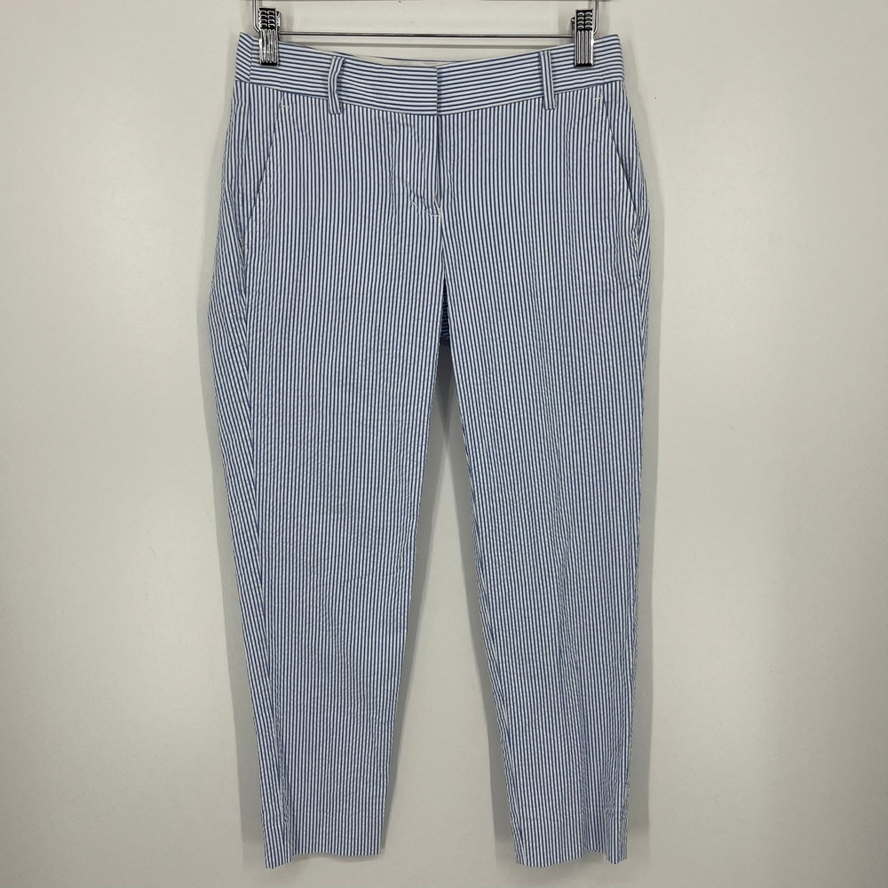 J.Crew Martie Blue White Seersucker Striped Cropped Slim Pants Size 00